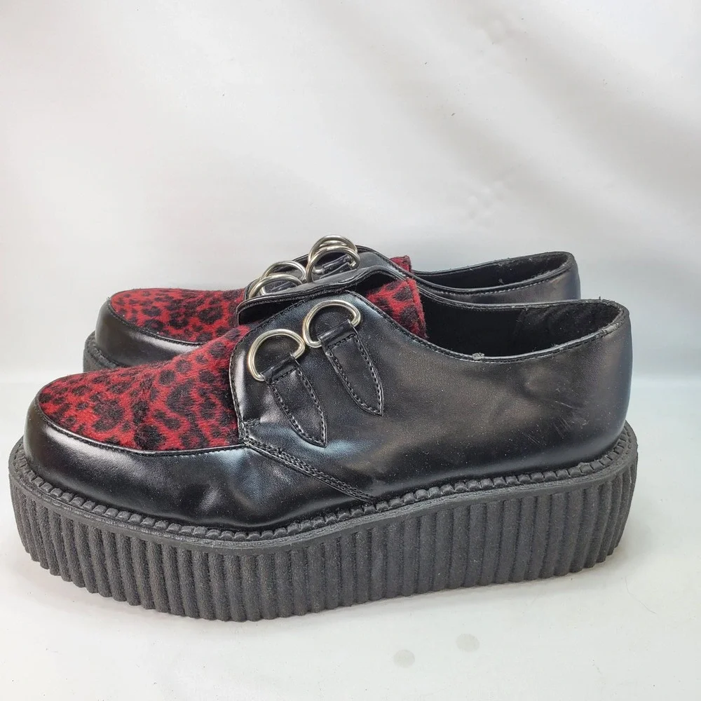 Morbid Threads Creeper Shoes Womens 10 Black Red Leopard Goth Platform NO LACES
